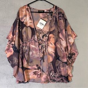 Bob Mackie 2X Sheer Open Front Kimono Topper Women plus